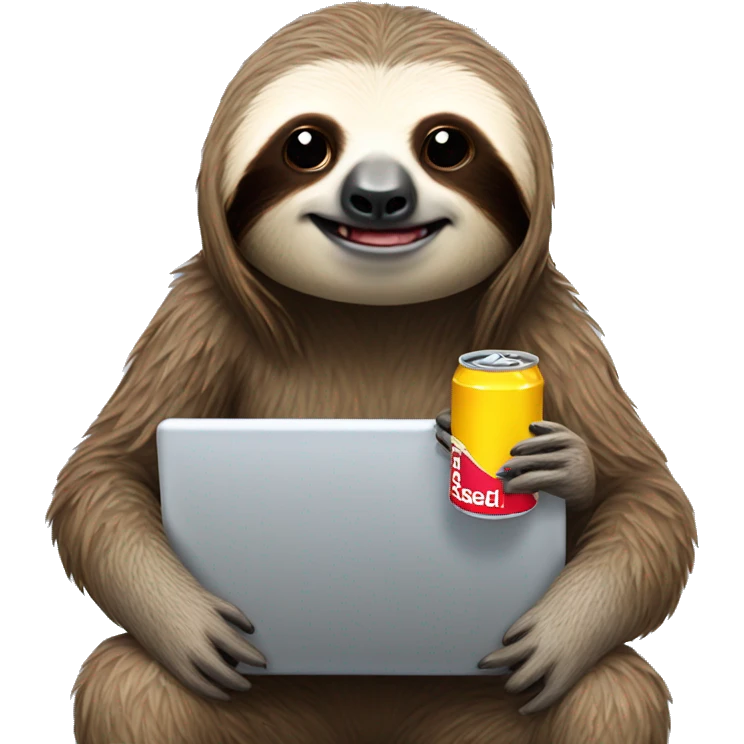 sloth with RedBull can and laptop emoji