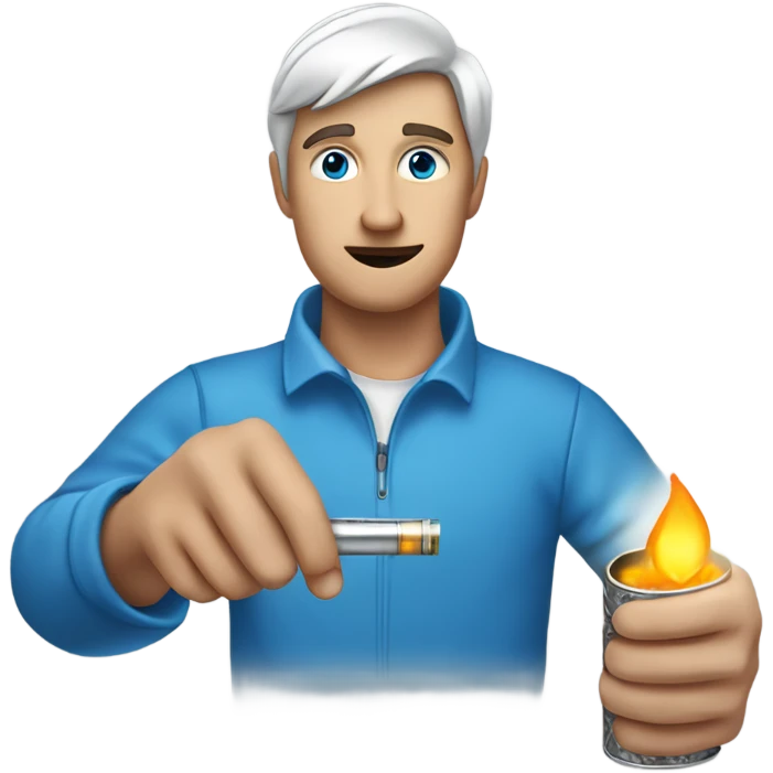 guy with a tiny blue circle in one hand and tin foil and a lighter in the other hand emoji