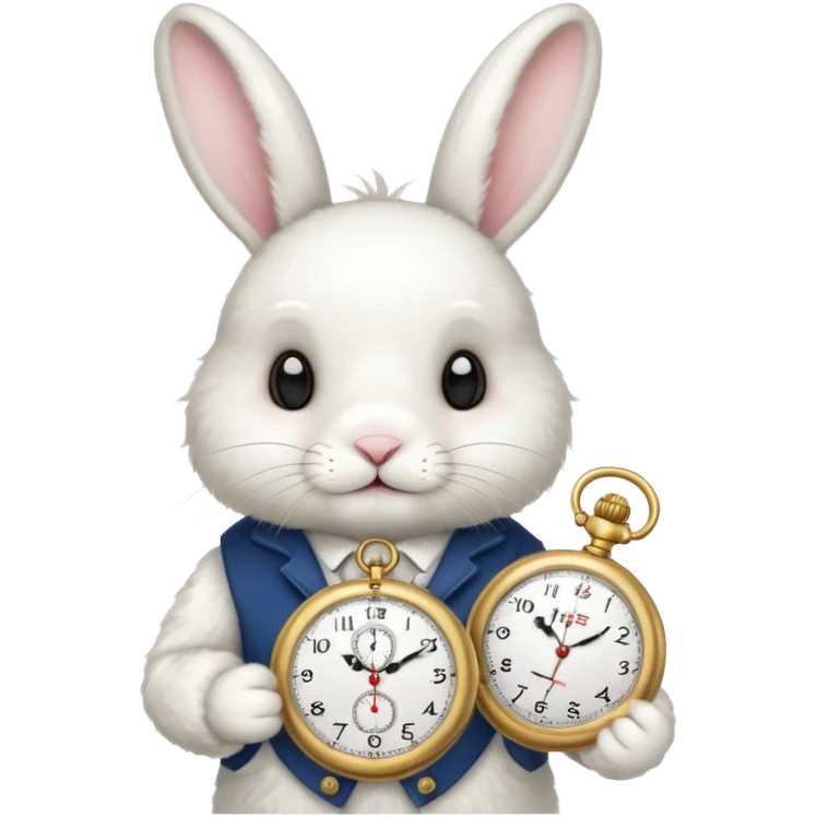 white bunny with a clock on his hand emoji