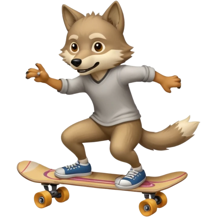 A wolf prepares to perform a trick on a skateboard emoji