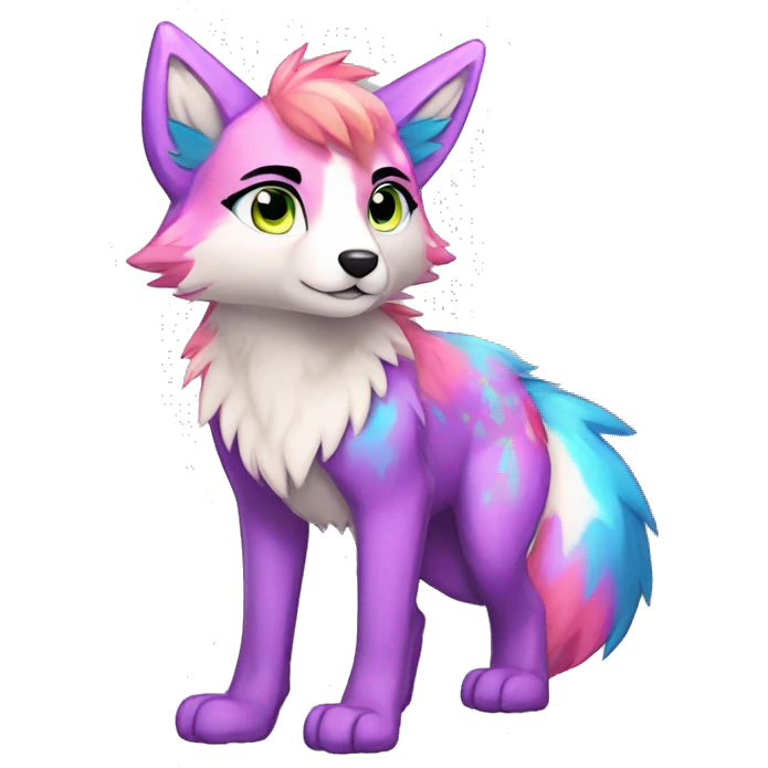 Anthro Colorful Shiny Fionbri-Falvie-sparkle-wolf-sona with colorful markings full body emoji