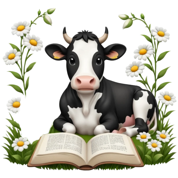 Cow + books + flower  emoji