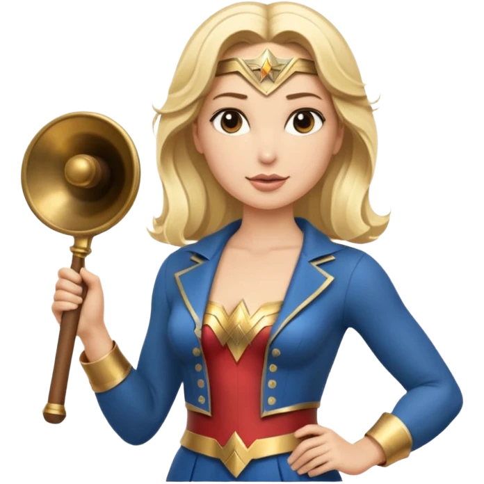 Blonde Wonder Woman holding bell and short white orchestra conductor’s baton  emoji