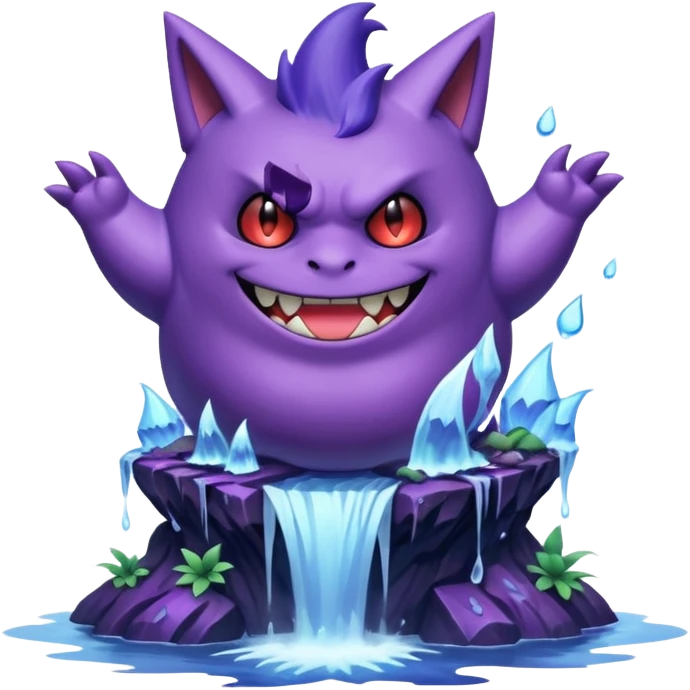 gengar from pokemon on a huge waterfall using poison magic emoji