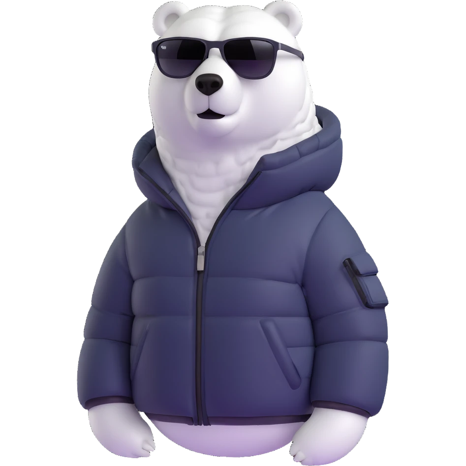 polar bear wearing a white puffer jacket and sunglasses  emoji