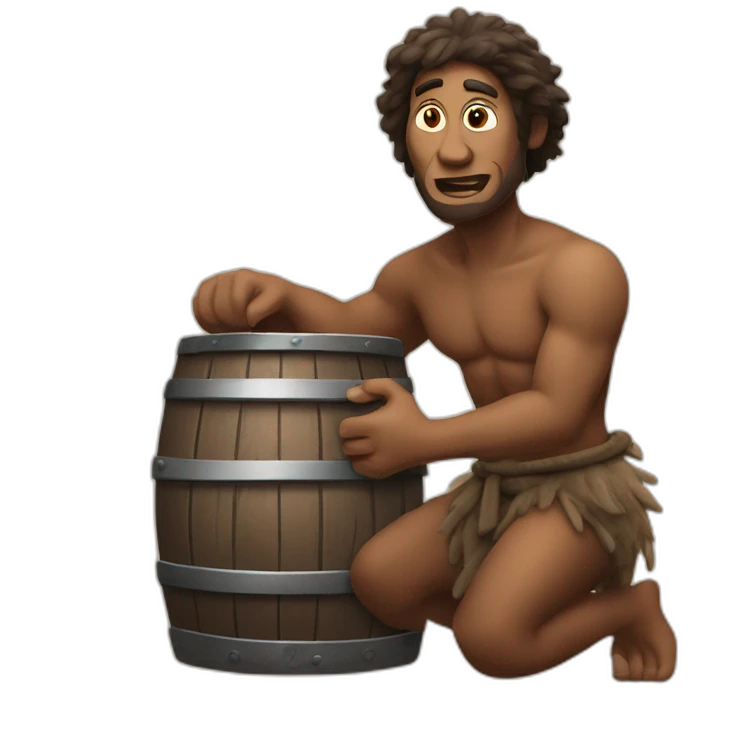 primitive man holds a barrel of oil in his hands emoji