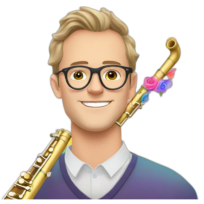 Jonathan Toews wearing glasses as a rainbow musical flute instrument in a symphony with pastel roses emoji