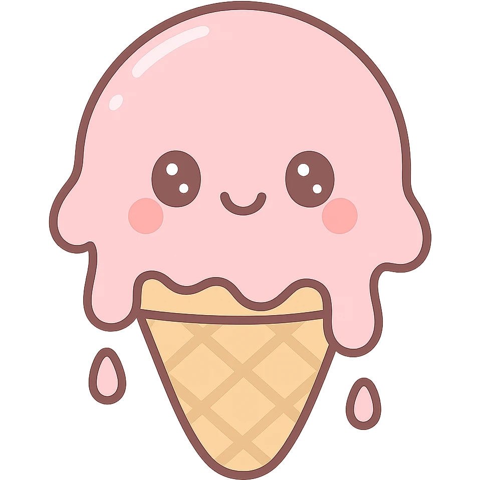 melting ice cream cone, pastel colors, kawaii style emoji