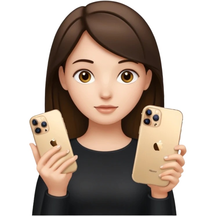 brunette girl holding iphone 16 pro max gold emoji