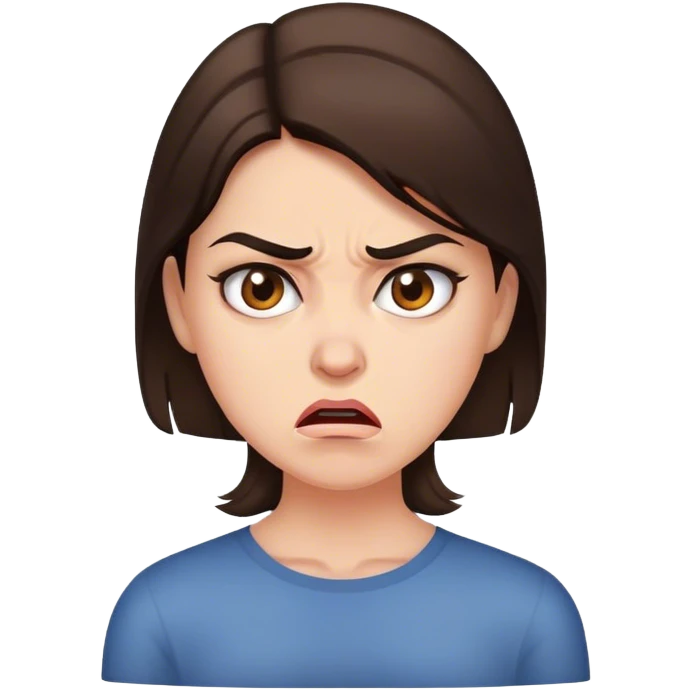🤨+😠+👩🏼‍🦰 a bit angry more disgusted and brunette emoji