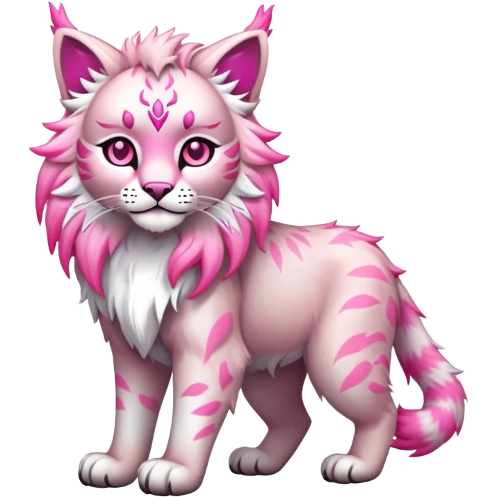 White and pink Fairy-type Bobcat-Lynx-Lion-Fakémon full body emoji