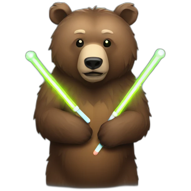 Grizzly with 2 glow sticks emoji