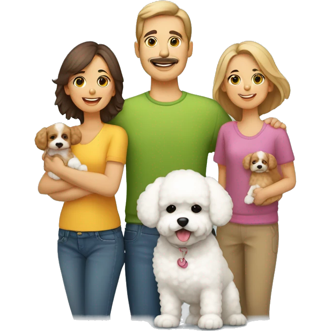Familia de 4 personas y dos niños y un perro bichon emoji