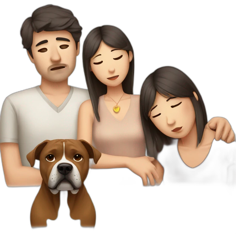 Sad Man with Chinese wife and brown Staffordshire terrier dog emoji