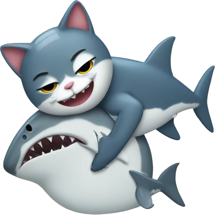 A cat hugging a shark  emoji