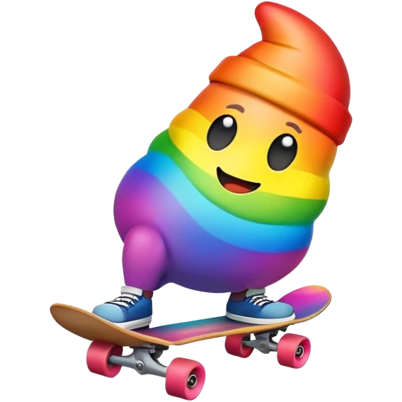 rainbow Poop emoji skateboarding  emoji