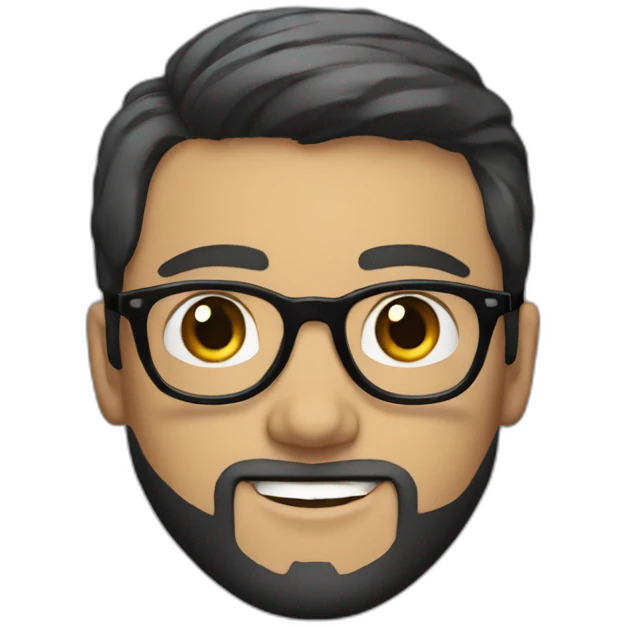 a 20 year old white man with round glasses and black beard and black straight hair emoji