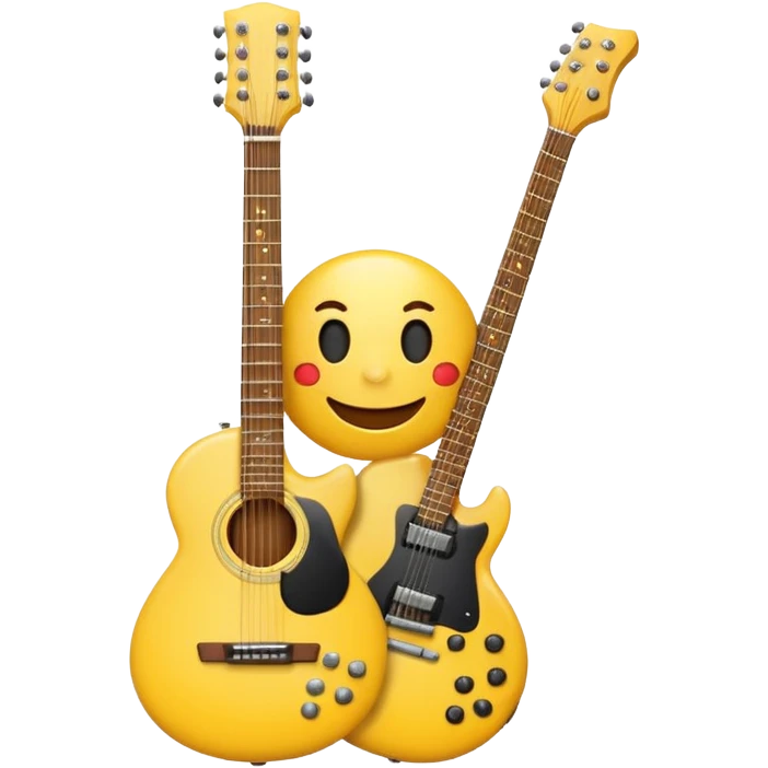 Yellow emoticon with guitar electric in front emoji
