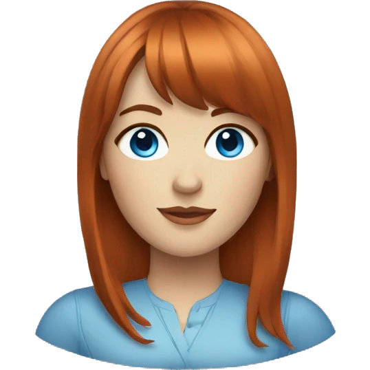 an auburn haired woman with bangs and blue eyes emoji