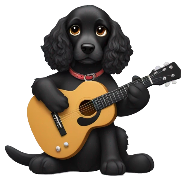 fully black cocker spaniel playing the guitar emoji