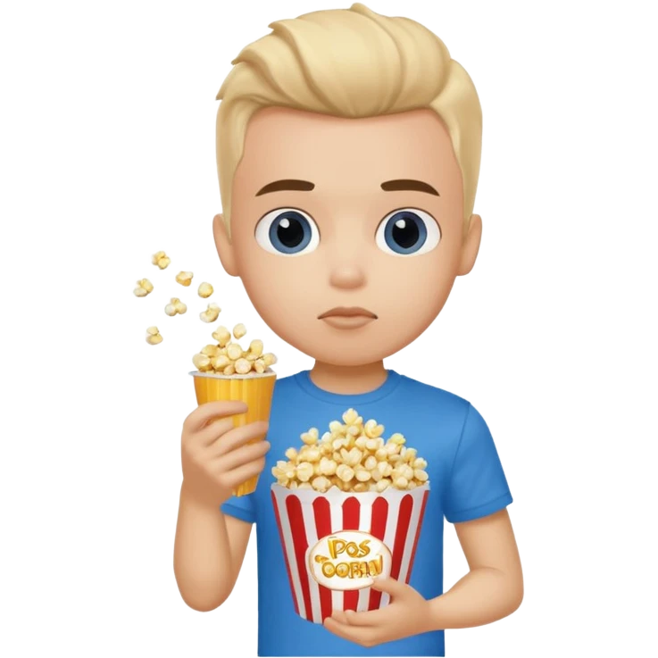 generate a pretty fair bratz boy with a blue tshirt on. eating popcorn emoji