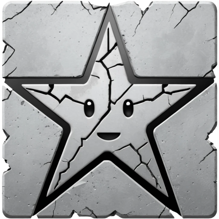 Minimalist emoji-style sticker of a cracked Walk of Fame star with a faint claw mark coming from below, grayscale and ash tones


 emoji
