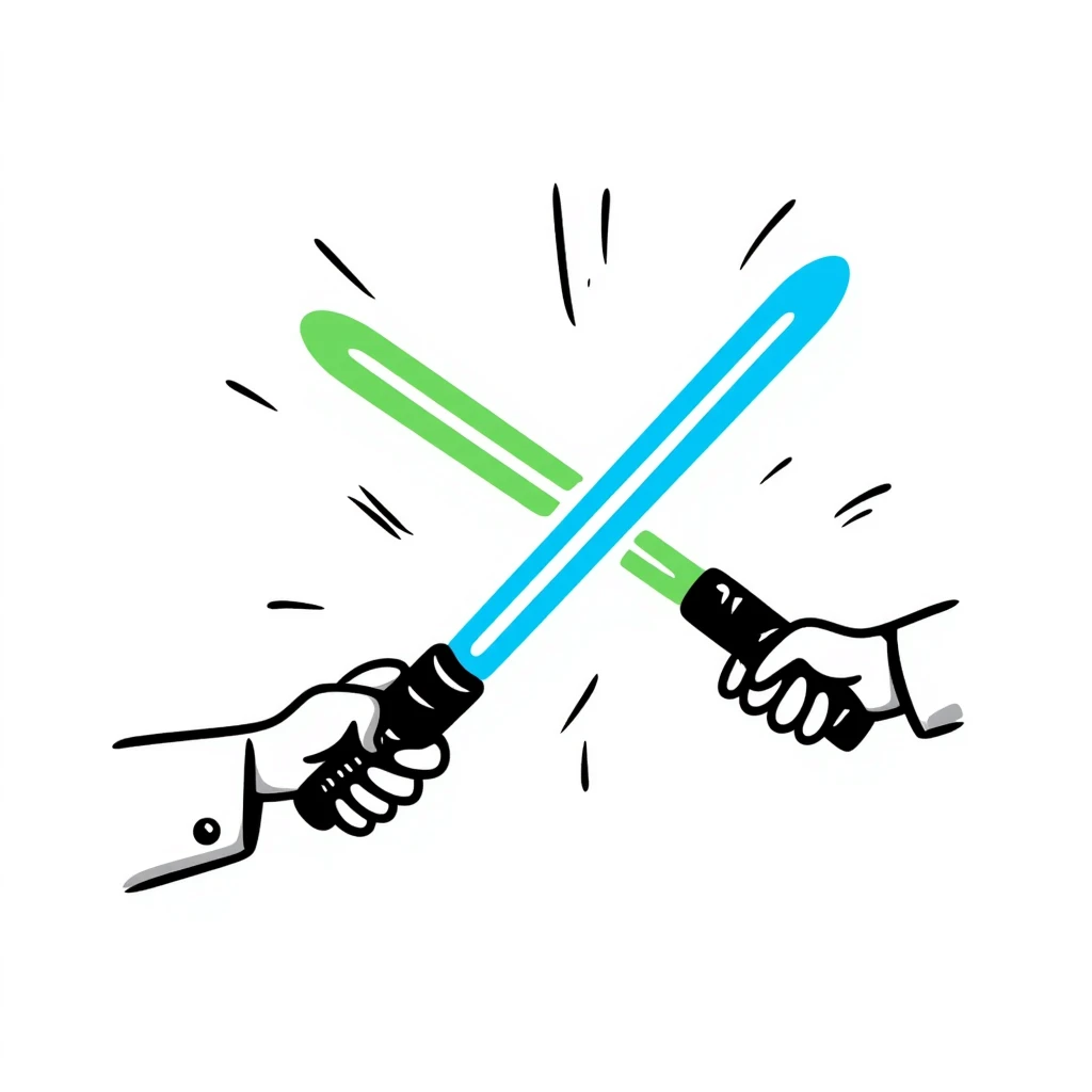 playful hand-drawn doodle of two lightsabers with motion lines emoji