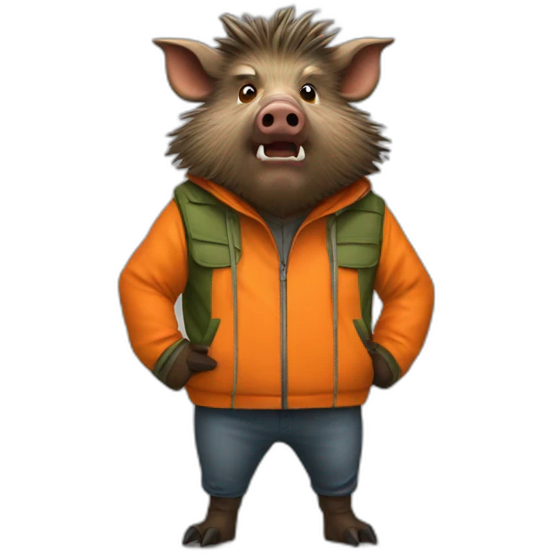 ANGRY wild boar with orange jacket emoji