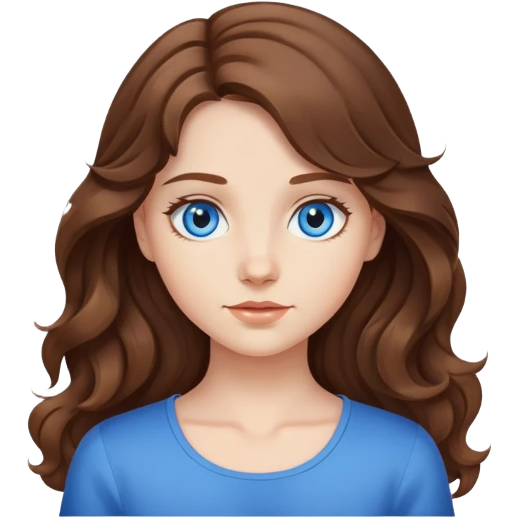 Girl with medium long wavy hair and with blue eyes emoji