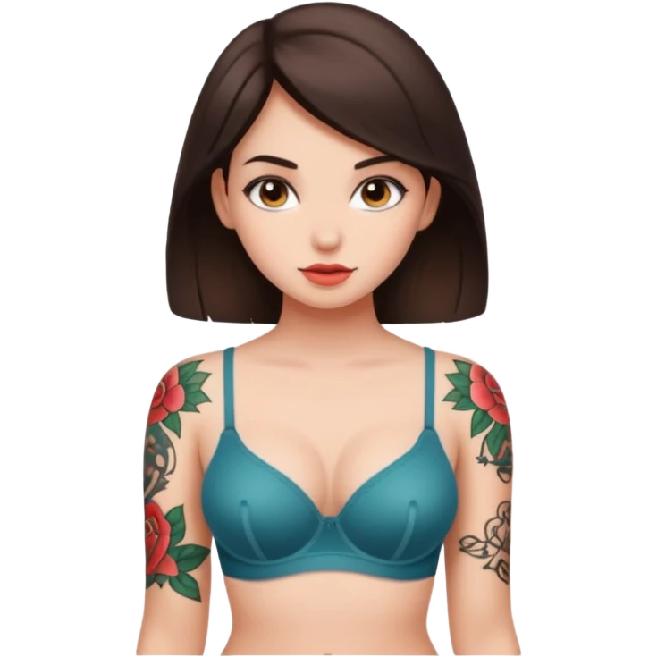 Topless, brunette girl, with a tattoo along her bottom bra line emoji