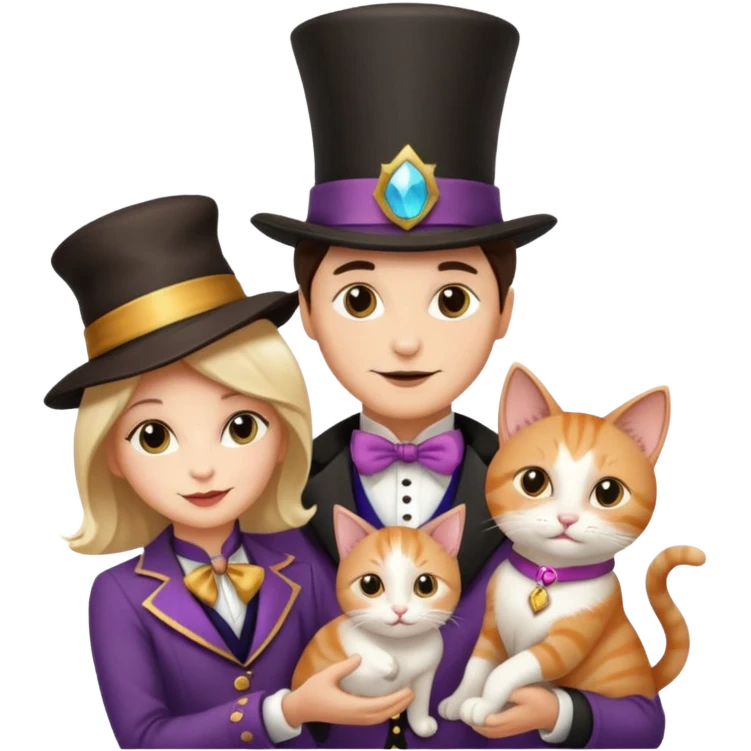 magician couple and their pet cat emoji
