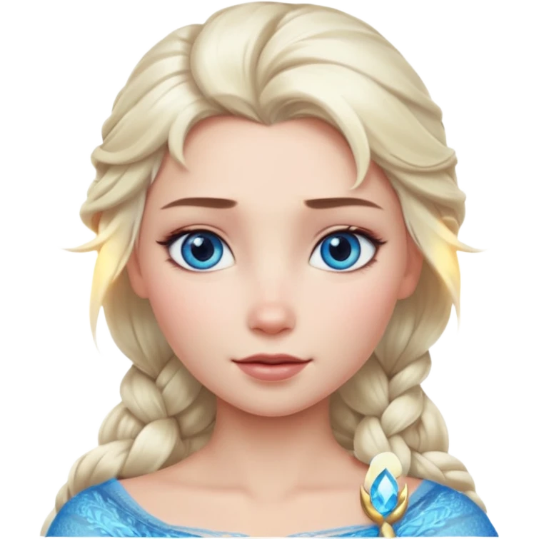 Кинематографический реалистичный портрет Эльзы с реалистичной текстурой кожи, мягким естественным освещением и изящно детализированными платиново-русыми волосами Её  выразительные голубые глаза излучают уверенность, спокойное выражение. Портрет отличается мягким чарующим сиянием с прохладной emoji
