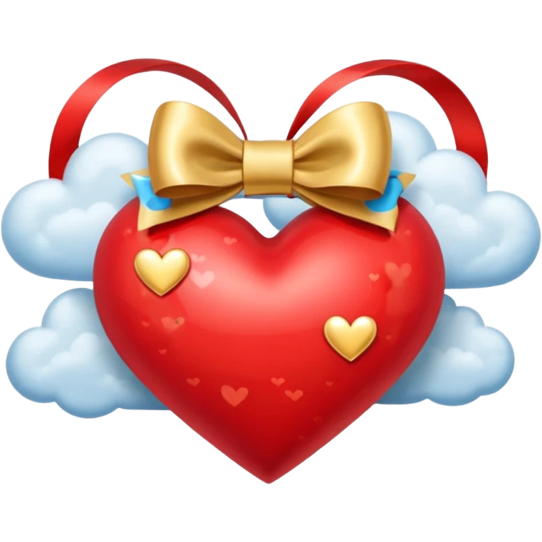 heart with clouds, gold bow with heart pattern on the bow emoji