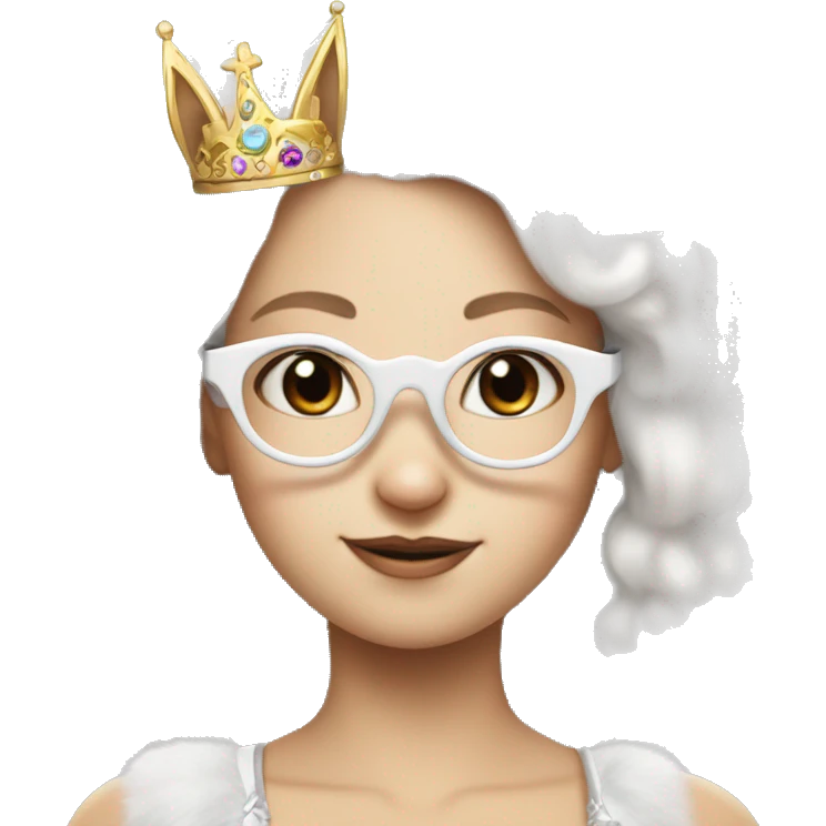 super fluffy white bunny with glasses and princesses tiara  emoji