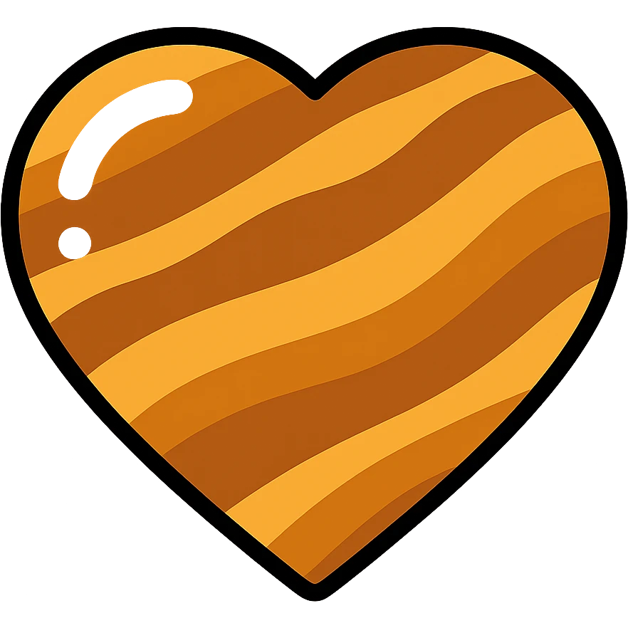 heart shaped tiger's eye stone icon, gemstone appearance, reflective highlights, natural stone pattern emoji