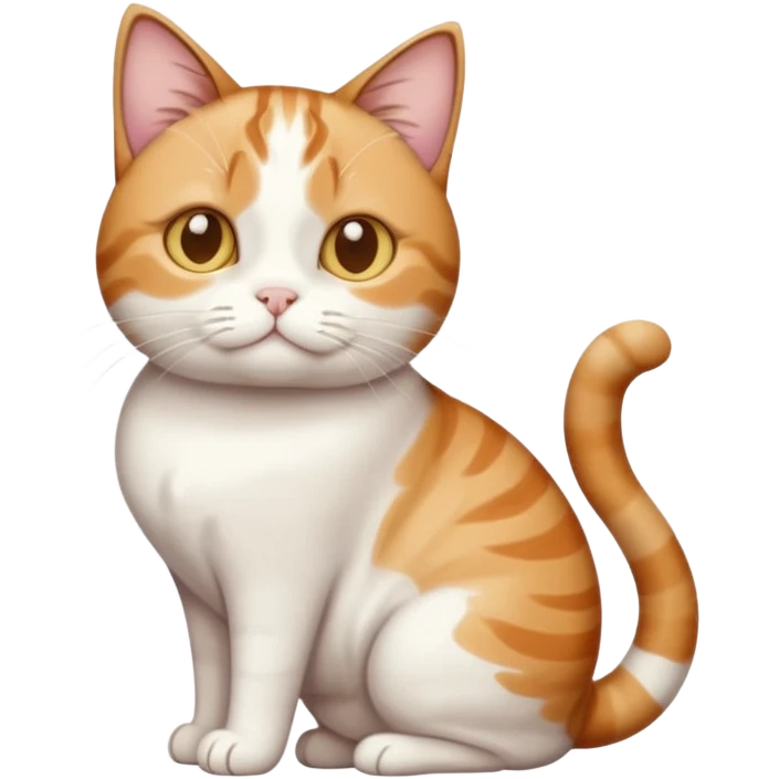 full body calico tabby + white cat with tiny head and fat body emoji