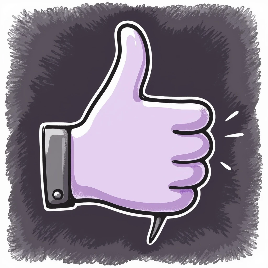 thumbs down emoji in chalk style, soft lilac color palette, rough doodle-like texture, drawn with pastel chalk on a dark surface, aesthetic and emotional Telegram channel, more expressive curved hand emoji