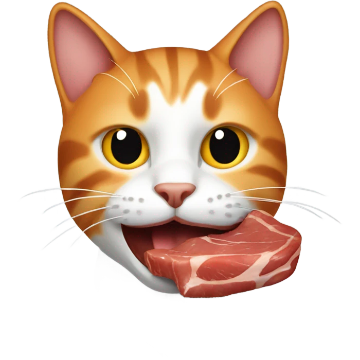 cat with Steak in the mouth. The cat is Orange  emoji