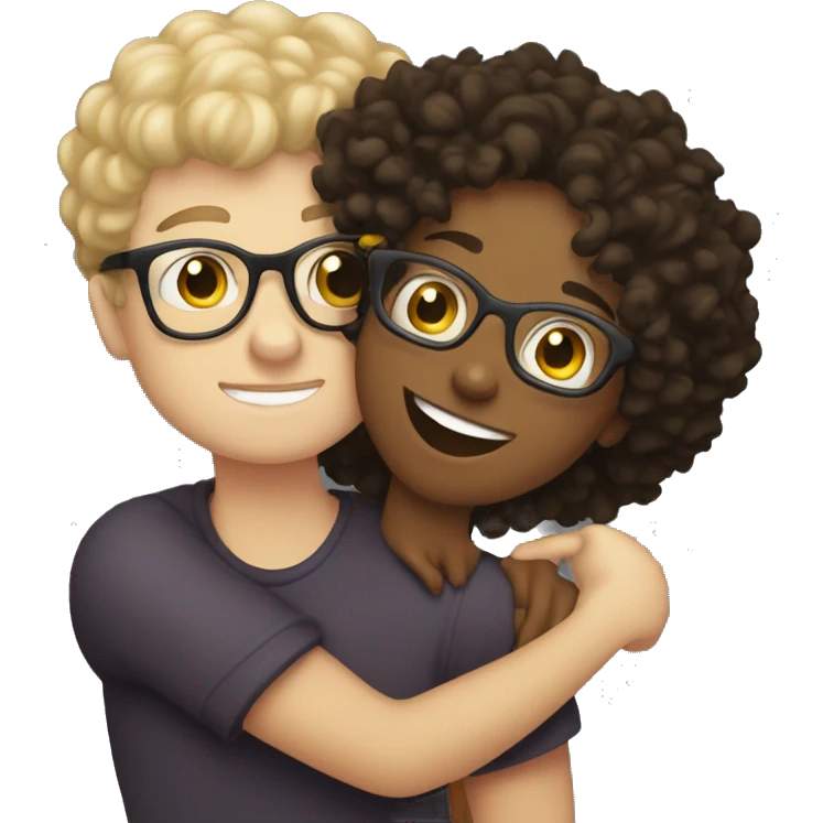 White curly gurl hug White boy with glasses emoji