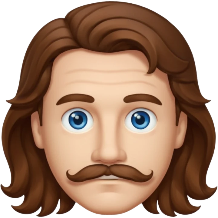 Benson Boone (b.2002) with blue eyes, brown wavy hair and mustache emoji