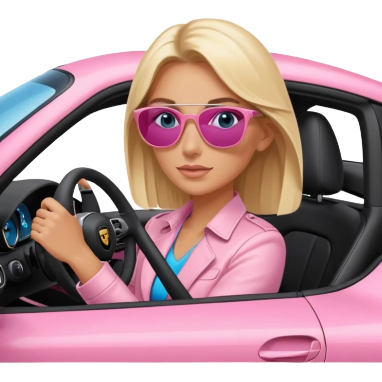 Pink porsche taycan with blonde with blue eyes driving it emoji