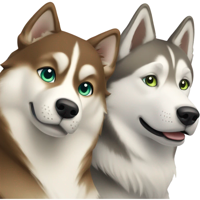 White Woman hair brown and bleus eyes and golden Husky With green eyes emoji