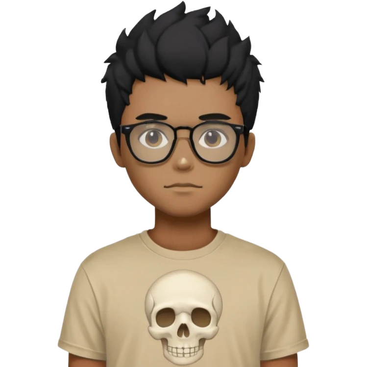 black anime hair guy with skeleton makeup wearing a stussy tshirt with glasses emoji