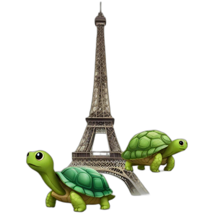 Escargots qui sur une tortue qui est sur la tour Eiffel emoji