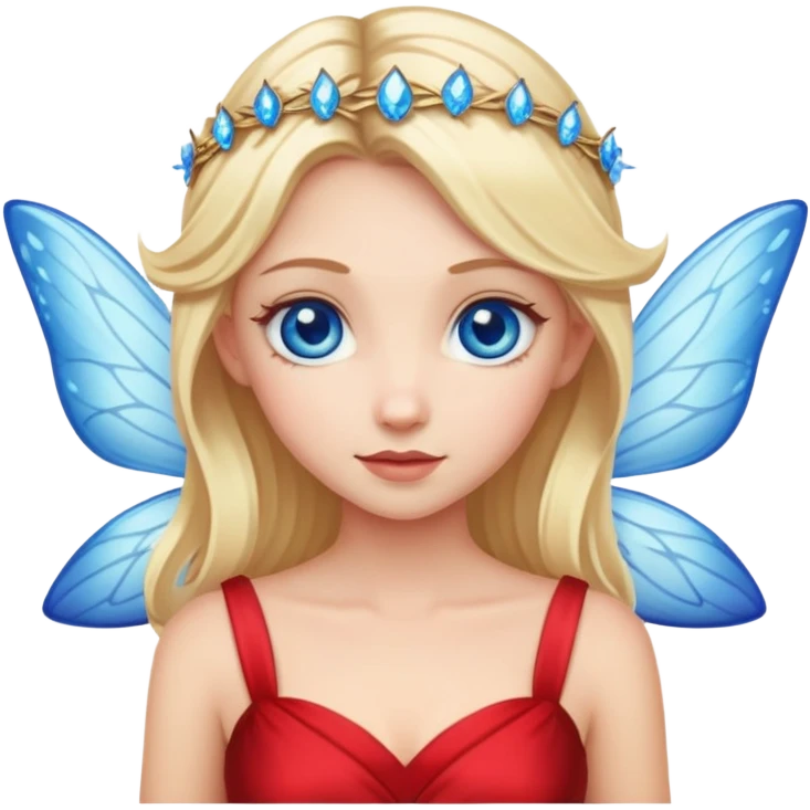 fairy with blue eyes, blonde hair and red dress emoji