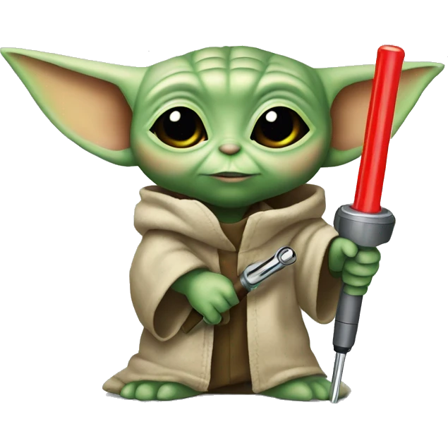 Baby Yoda is holding yellow screwdriver emoji