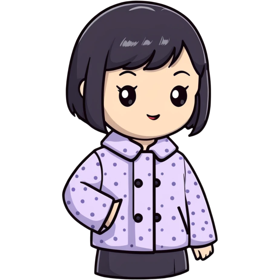 girl with black bob-cut hair, dotted coat, Chinese appearance emoji