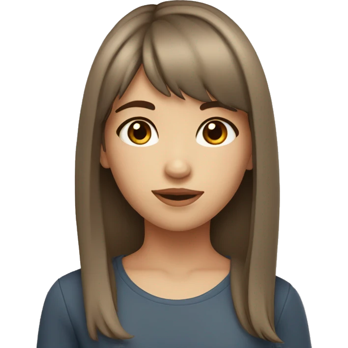 Girl with brown eyes brown hair with fair skin side bangs emoji