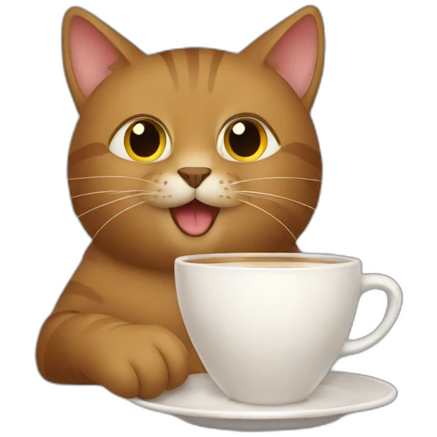 brown cat drinking tea emoji