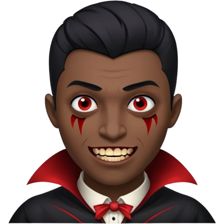 black skinned person with black hair low taper fade with vampire teeth with cuts on their face emoji